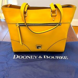 Dooney & Bourke Leather Zip Top Leather Large Tote-Mila in Mustard.